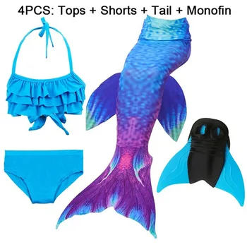 

4PCS/set Children Mermaid Tails with Monofin Kids Costumes Girls Swimming Mermaid Tail Mermaid Swimsuit Flipper for girls Dress