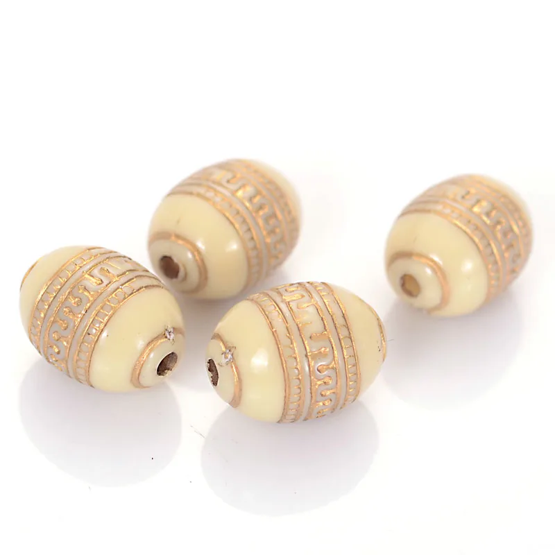 Miasol 140 Pcs/Lot 10x13 MM Retro Etched Acrylic Gild Gold Lined Barrel Antique Design Beads For DIY Jewelry Making Accessories - Цвет: Beige with Gold