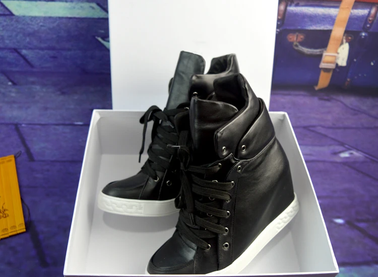 Г., осенняя популярная черная замшевая женская повседневная обувь на каблуке, увеличивающая рост женская обувь высокого качества в римском стиле, Вулканизированная обувь на шнуровке - Цвет: as picture