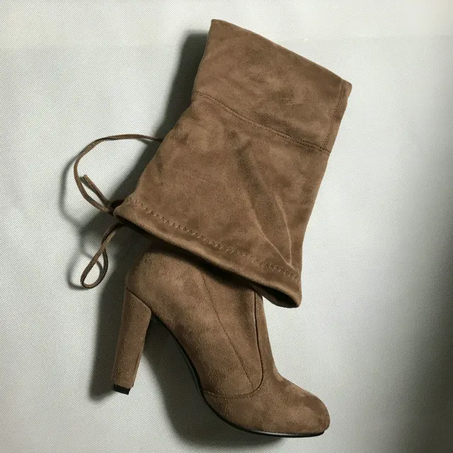 Top Faux Suede Women Thigh High Boots Stretch Slim Sexy Fashion Over the Knee Boots Female Shoes High Heels Black Gray Wine Nude -