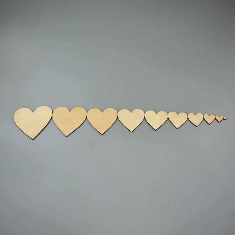 500pcs wooden cabochon Wood heart love blank unfinished natural crafts supplies wedding ornaments 2cm-6cm size upon option