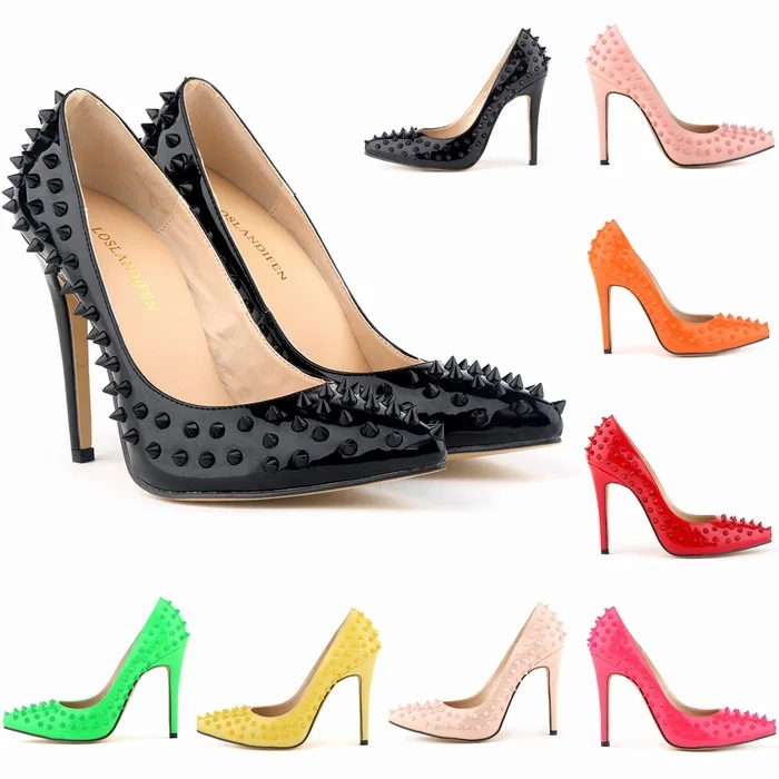 Г., новые модные женские туфли-лодочки на высоком каблуке с заклепками пикантные Классические Вечерние туфли на тонком каблуке белого, красного, бежевого цвета