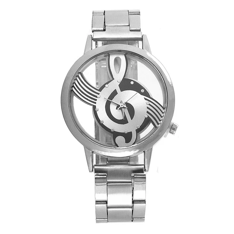 Montre femme 2019 Новая мода полый музыкальный символ мужские часы Серебро Сталь