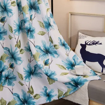 

New Vintage Blue Flowers Pattern Curtains Semi Shade Window Curtain Living Room Curtains