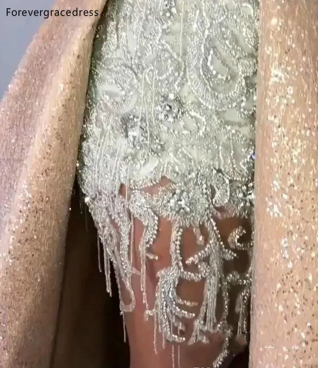 Champagne Evening Prom Dresses With Detachable Skirt Sexy Backless Sheath Cocktail Pageant Gowns Lace Beaded Vesidos Arabic BC0980  268 (10)