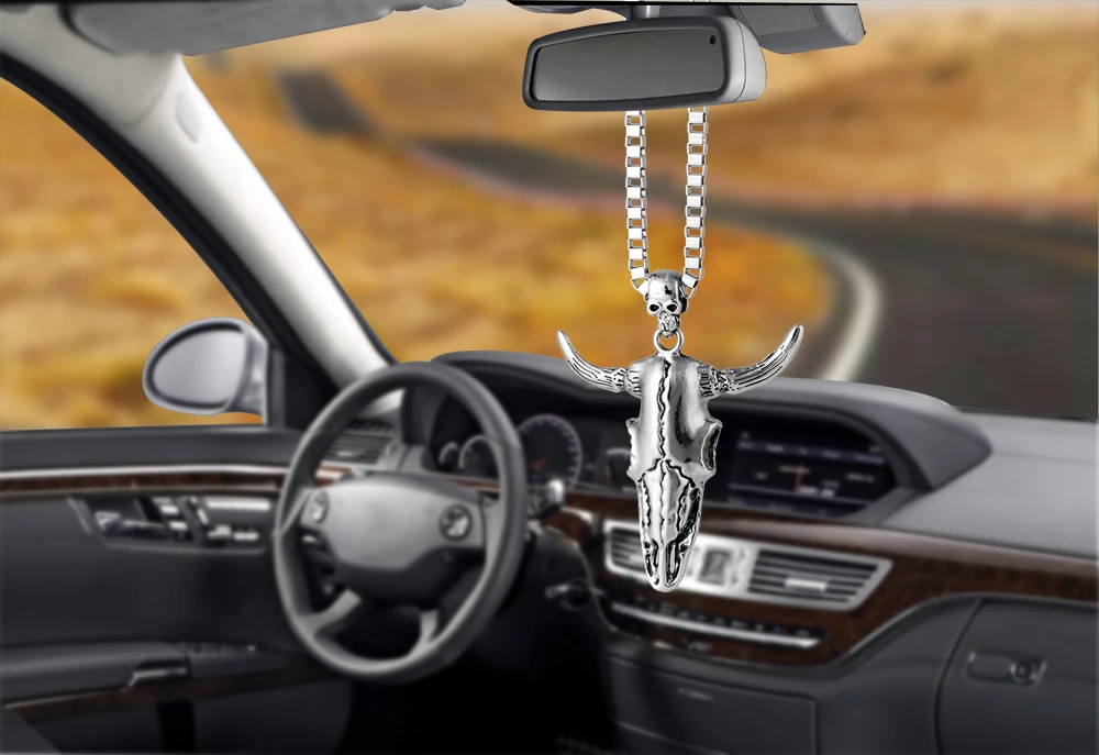 Bull Head Shape Pendant Car Rear View Mirror Charm Hanging Decoration  Accessory