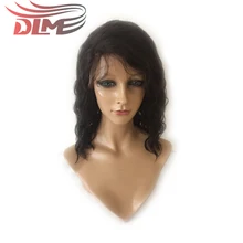 DLME Glueless Lace Front Natural Hair Wig With Side Part 12 inch Brazilian Water Wave Short Bob Wigs Bleached Knots Synthetic