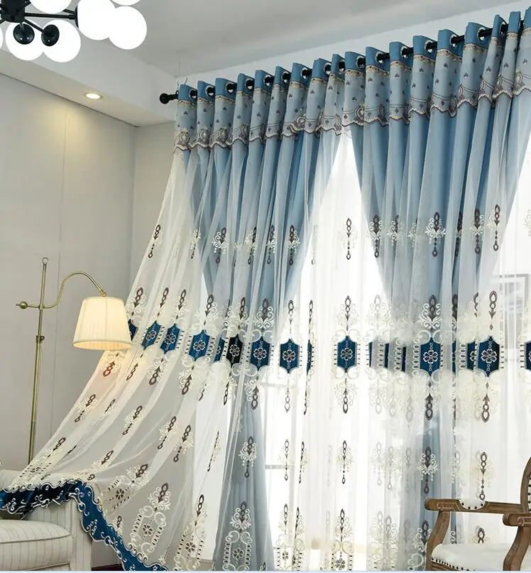 

Modern full - shade cloth floor-to-ceiling window, European double curtain with window screening