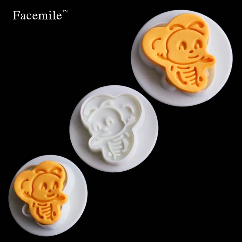 New 3PCS Bee Cookie Biscuit Cutter Mold Stamp Cake Punger Fondant Cake Bread Decorating Mold Cookie Plunger Cutter Tool