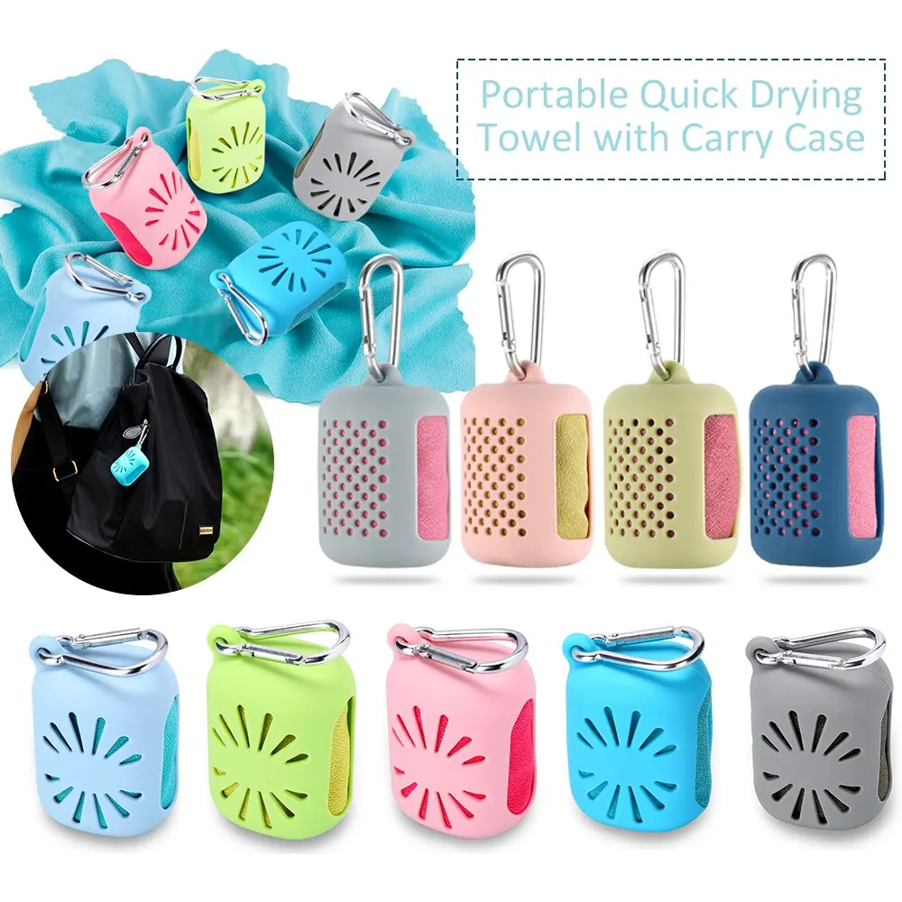 

Yoga Towel Mini Quick Dry Towel Camping Hiking Traveling Compressed Towel with Silicon Case sports towel with Silicon Case Gym
