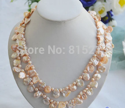 

FREE SHIPPING>@@> N1446 2row 15mm pink BAROQUE lamina KESHI REBORN PEARL NECKLACE
