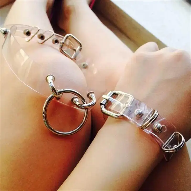 

100% Handmade Punk Rock Clear Transparent Leather Buckle Choker Collar Necklace O Round Pendant Charm