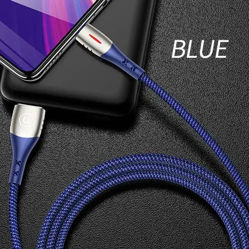 USAMS, Автоматическое отключение питания, кабель Micro USB, нейлоновый плетеный кабель, светодиодный кабель, поддержка QC 3,0, кабель для быстрой зарядки - Цвет: Blue