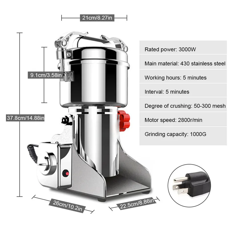 1000g Swing Type Electric Grains Stainless Steel Dry Food Grinder Mill Grinding Machine High Speed Intelligent Home Crusher (3)