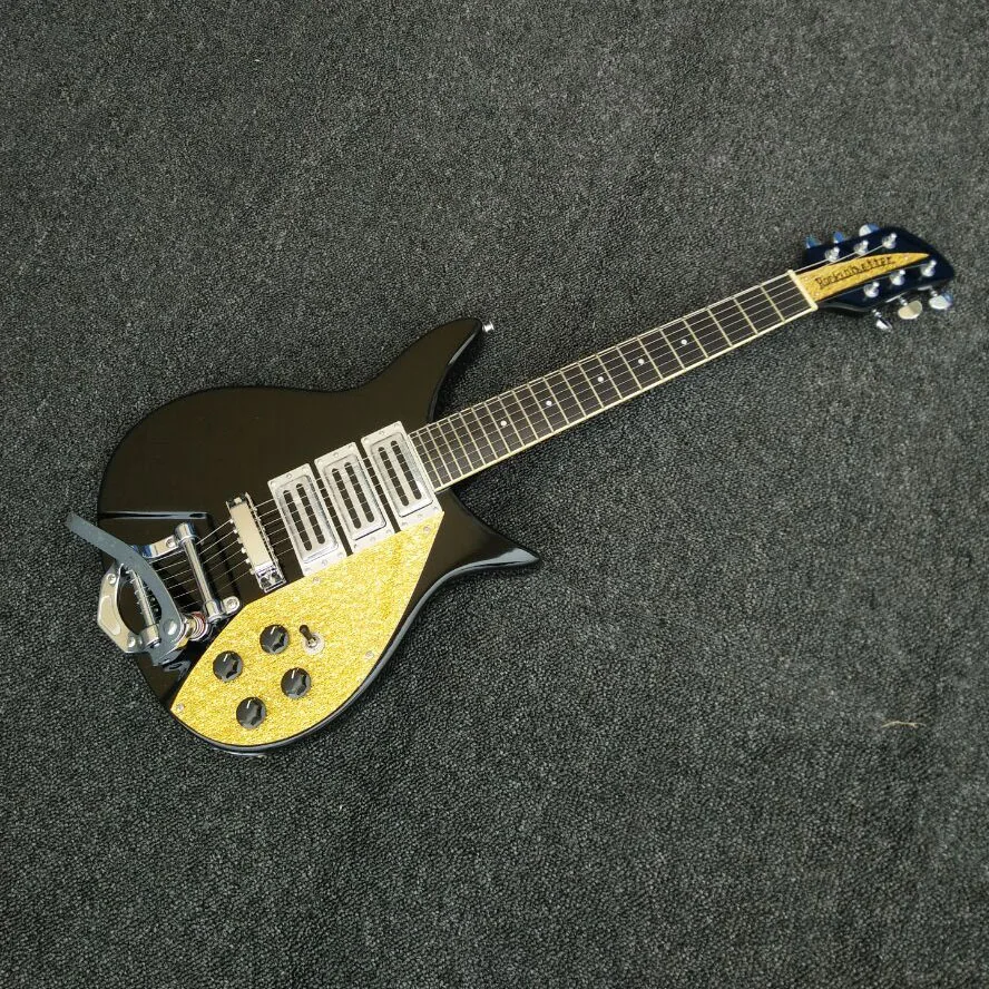 

Electric Guitar Black Ricken 325 John Lennon Limited Edition 3 Pickups Golden Pickguard Chinese Custom Rick Jazz Guitars
