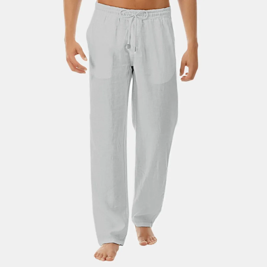 Pants Men Summer New Style Casual Simple Fashionable Pure color Cotton And Linen Lightweight Straight Trousers 1