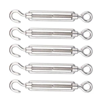 

NOCM 5 pcs M8 304 Stainless Steel Hook & Eye Turnbuckle Hook Wire Rope Tension