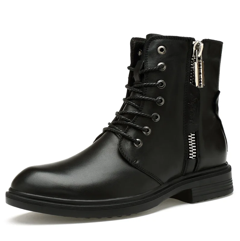 

Handsome Mens Martin Boots Hiking Shoes Genuine Leather Zip Ankle Boots Tactics Boots Man Winter Outdoor Sport Walking Sneaker