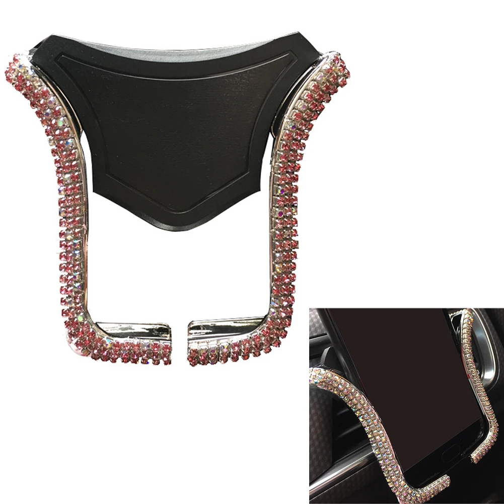 

Handsfree Bracket With Rhinestone U Shape Support Ergonomic Air Vent Mount Car Phone Holder Stand Adjustable Clip Accessories