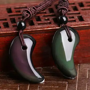 

Natural Rainbow Eye Obsidian Wolf Tooth Pendant Necklace For Women And Men Sweater Necklace With Rope Crystal Fashion Jewelry