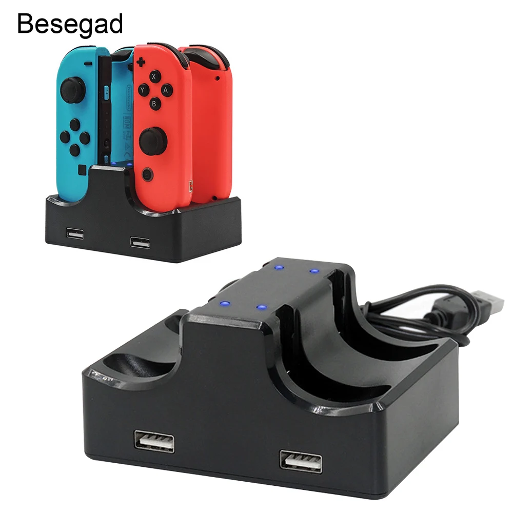 Besegad 4 в 1 многофункциональная зарядная станция Док-станция зарядное устройство с 2 usb-портами для Nintendo Switch Joy-con контроллер