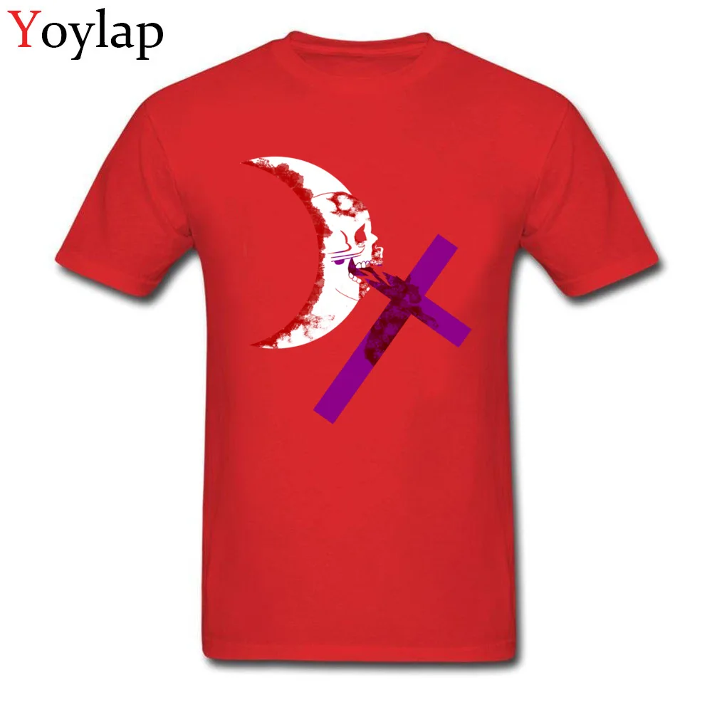 Newest Party Short Sleeve Tops Shirt Scarlet Moon Flag Summer Autumn Round Neck Cotton Adult T-shirts Party Tee-Shirts red