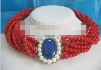 

FREE SHIPPING>>>@@ > N2477 Beautiful 17" natural round 10row 5mm red coral necklace