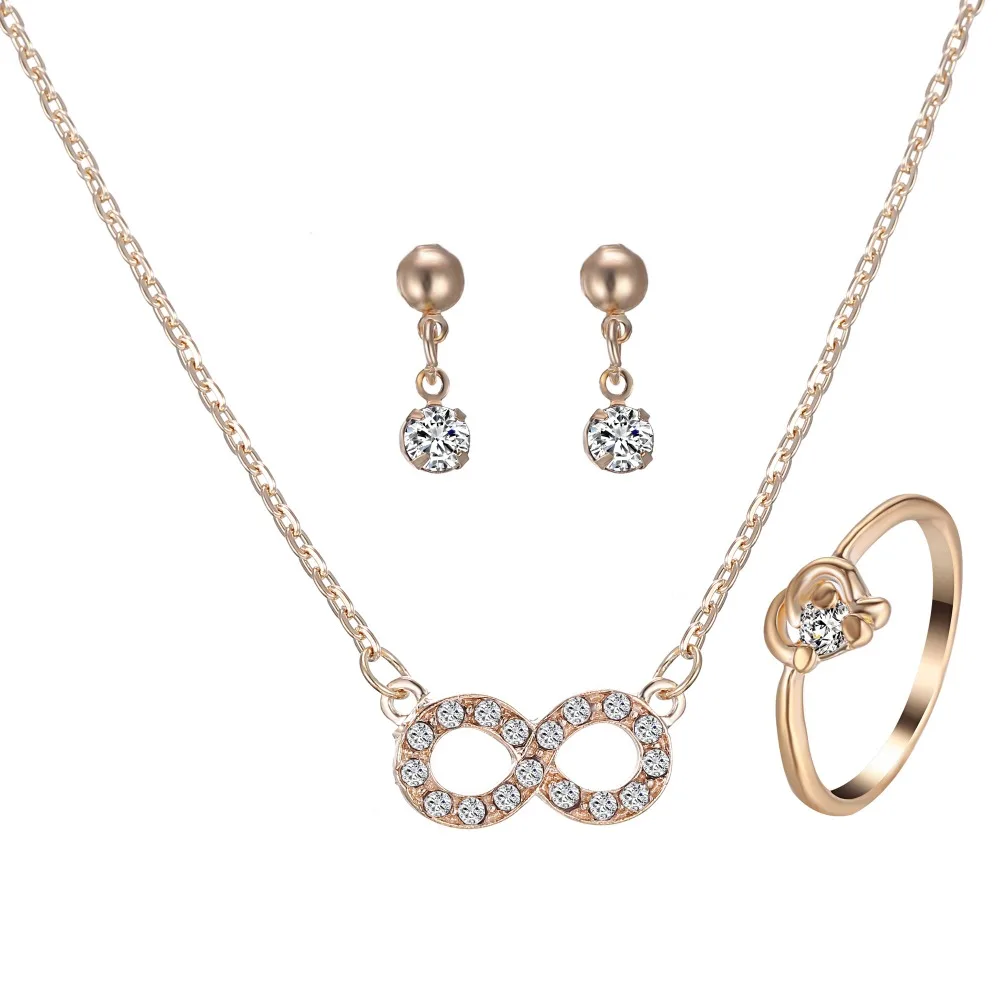 

(1 pcs) Necklace Earrings Ring Jewelry Set Women Gold Plated Jewelry Set Crystal Bijoux Sets For Female Valentine's Day Gift