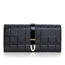 Fashion Genuine Leather Womens Wallets And Purses Clutch Bags Plaid Women Leather Slim Lock Wallet Card Holder Female Designer