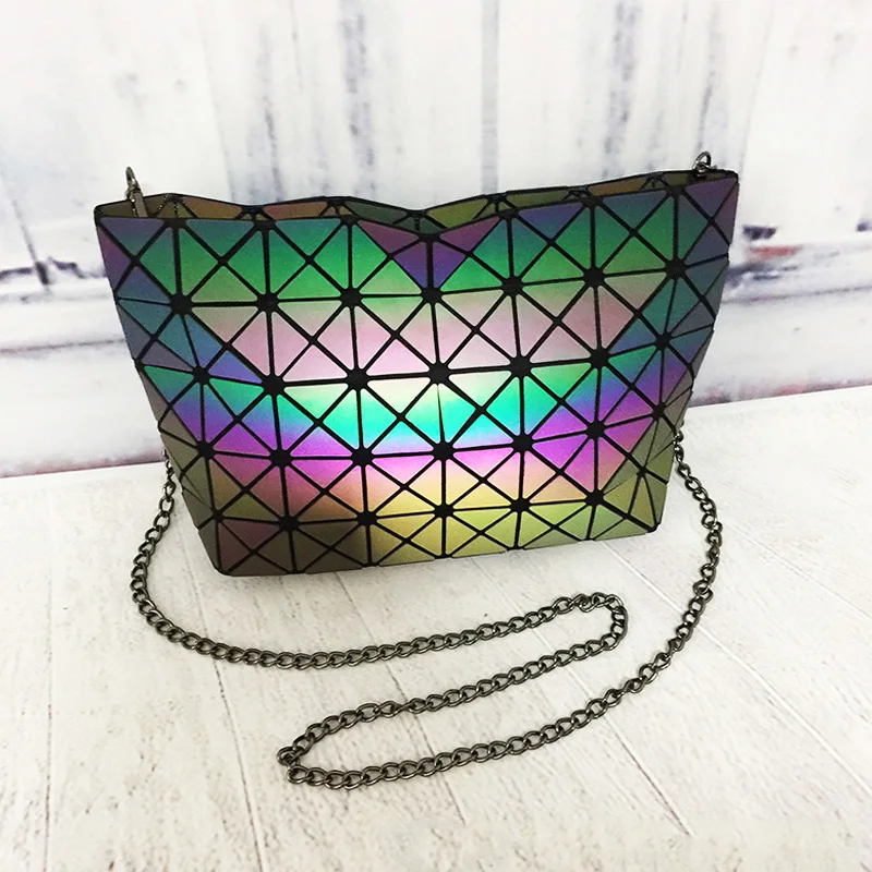 PU геометрические сумки Алмазная сумка женская сумка через плечо Лазерная простая Складная Женская сумочка светящиеся сумки для женщин