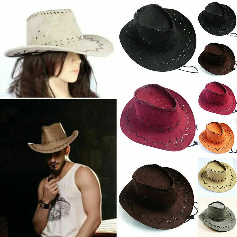 

Fashion Casual Solid Cowboy Hat Suede Look Wild West Fancy Men Lady Cowgirl Unisex Sunscreen Cap One Size For Adults