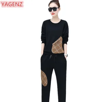 

YAGENZ Plus size Tracksuit Women Spring Autumn Ladies Casual Sportswear Women 2 piece set Long sleeve O-Neck Tops+Long Pants 926