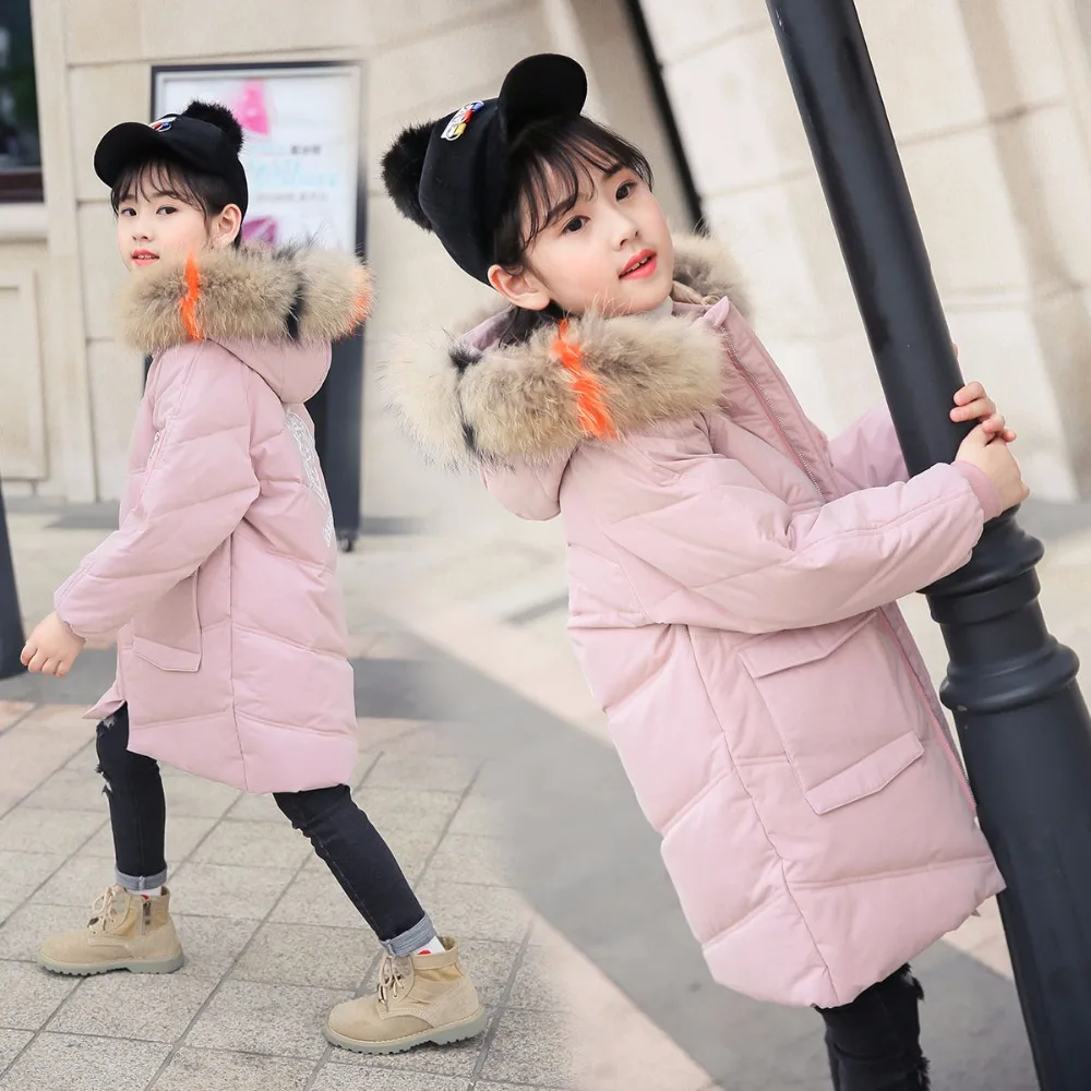 

XYF9959 Girl Winter White Duck Down Coat Child Big Fur Collar Keep Warm Thick Hooded kids Jacket Long Outerwear Boys Windbreaker
