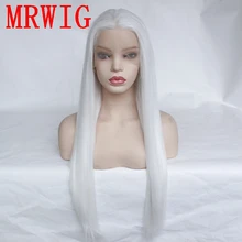 MRWIG белый цвет Glueless Синтетические прямые средняя часть косплей парик на кружеве 60 см для афроамериканцев
