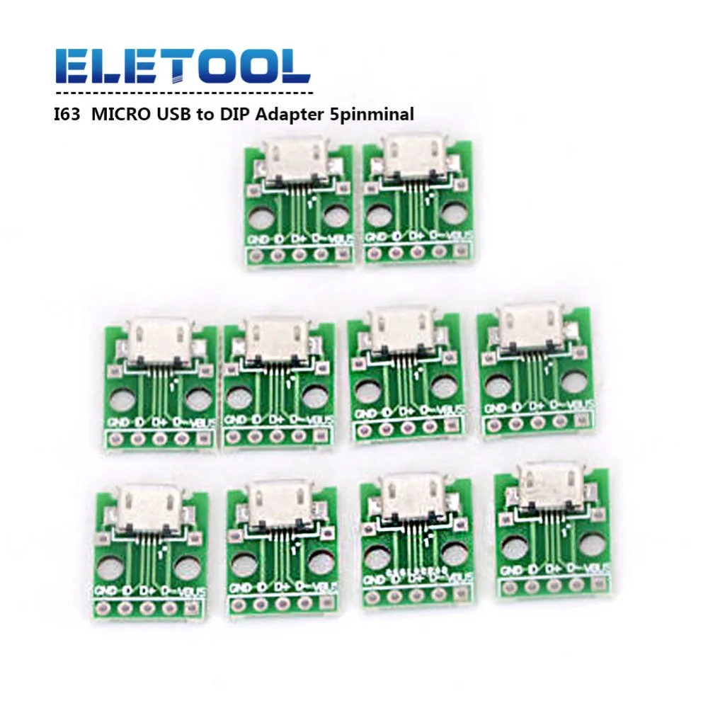 

5pcs I63 MICRO USB to DIP Adapter 5pin Female Connector B Type PCB Converter XF30