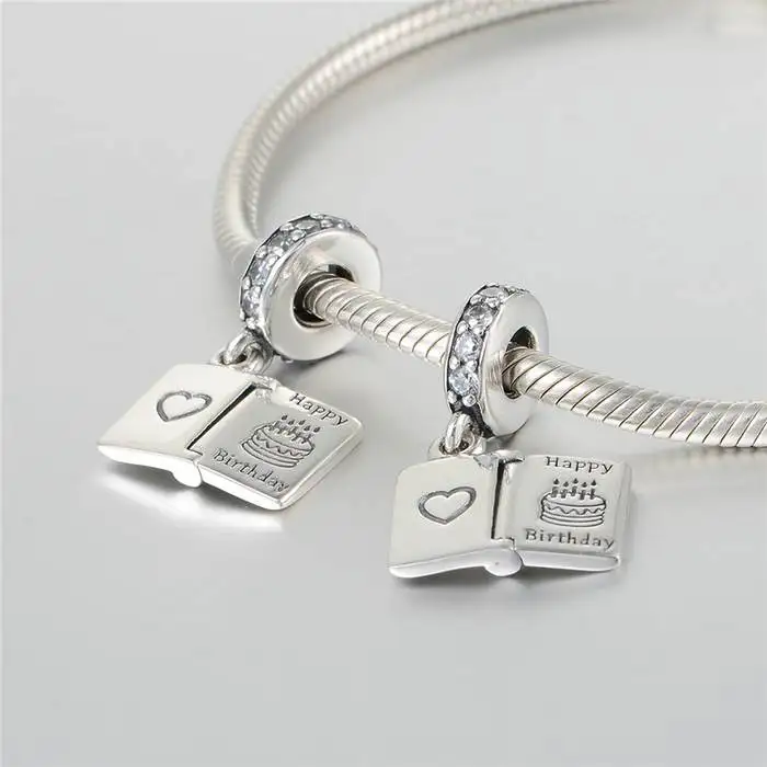 Convient A La Marque Bracelet A Breloques Carte D Anniversaire Breloques Avec Cz Et Joyeux Anniversaire Meilleurs Voeux Breloque 925 Bijoux En Argent Sterling Aliexpress