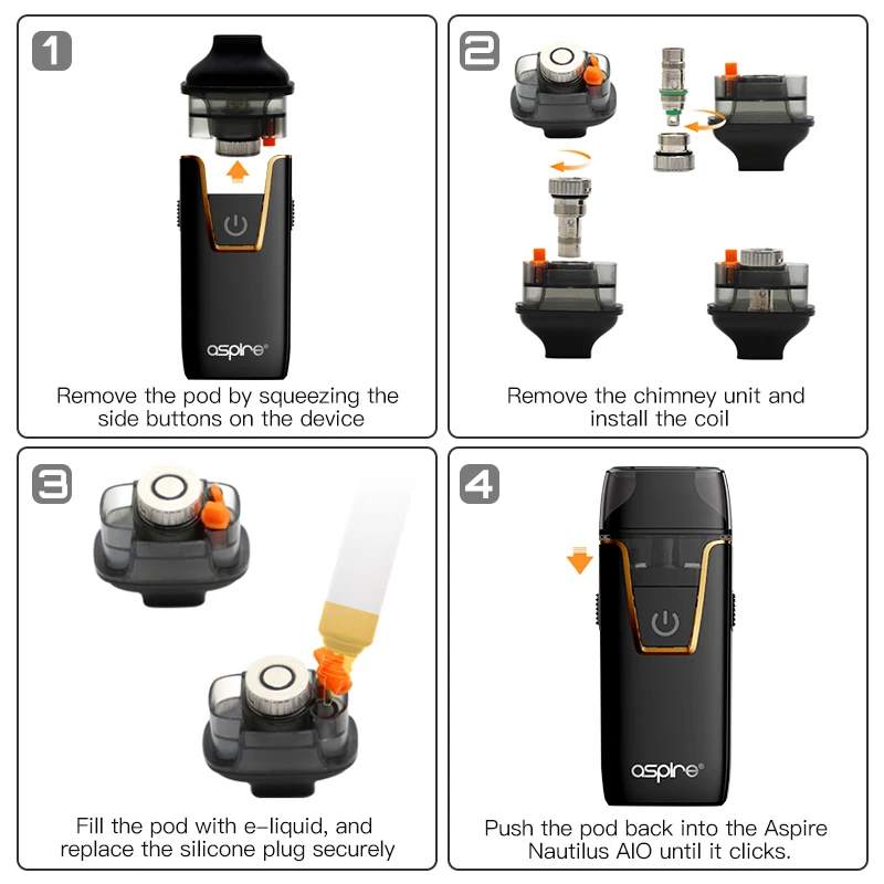 Cena Elektroniczny papieros Aspire Nautilus AIO zestaw do e papierosa 4.5ml atomizer zbiornika Pod Fit Nautilus BVC 1.8ohm cewka wbudowana bateria 1000mAh