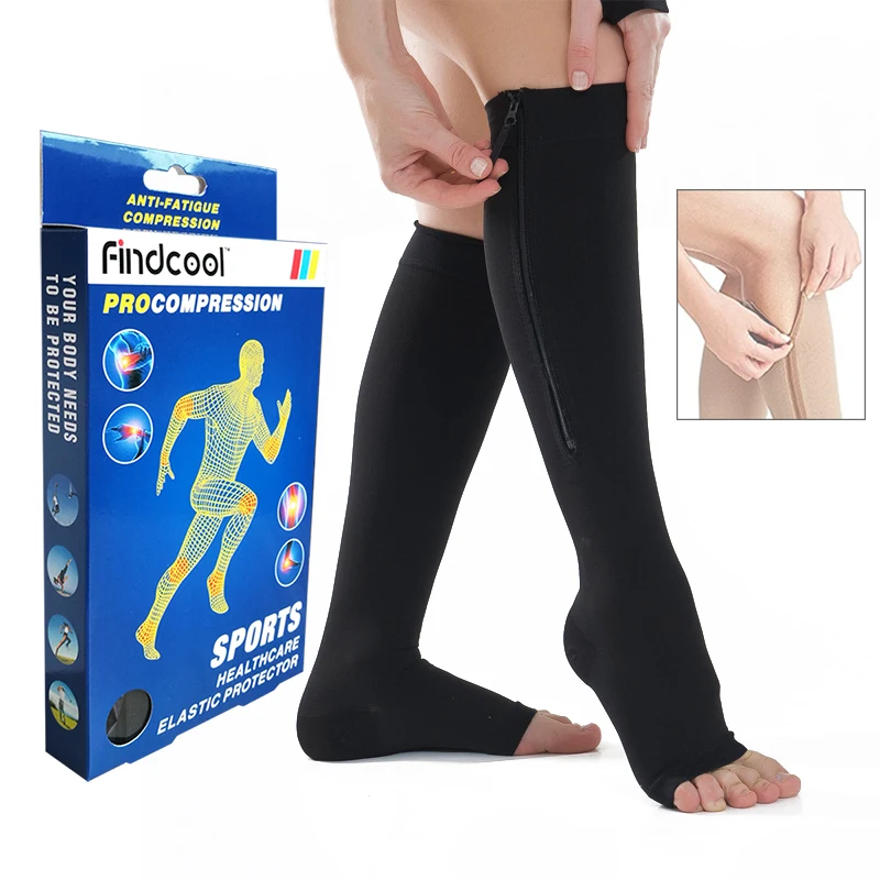 

FINDCOOL Zipper Compression Stockings Open Toe Leg Support Medical Edema Varicose Veins Swollon Sore Knee Stockings