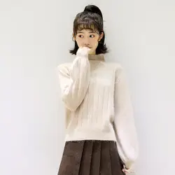 Новый 2019 хан издание платье показать тонкие Свободные Половина Водолазка чистый цвет с длинным рукавом свитер вязаный женский