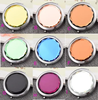 

7cm folding makeup mirror compact mirror with crystal, metal pocket wedding gifts for guests cosmetic mirror 100pcs/lot