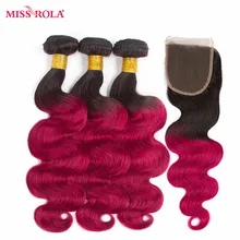 Miss Rola Hair Peruvian Body Wave Hair Weaving 3 Bundles With Closure #T1B/BUG Color 100% Human Non-Remy Hair Extensions Haare