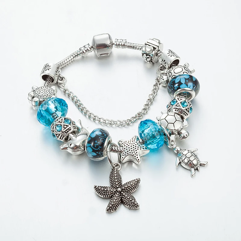 

ANNAPAER New Ocean Style Dolphins Charm Bracelets for Women Fashion Purple Glass Beads Bracelets & Bangles DIY Jewelry B16023