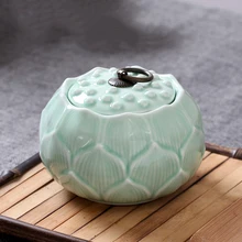 Jingdezhen Ceramic Lotus Shape Tea Jar Canister Gift Sealed Tank Shining Shadow Blue Glaze Caddy Storage Jar