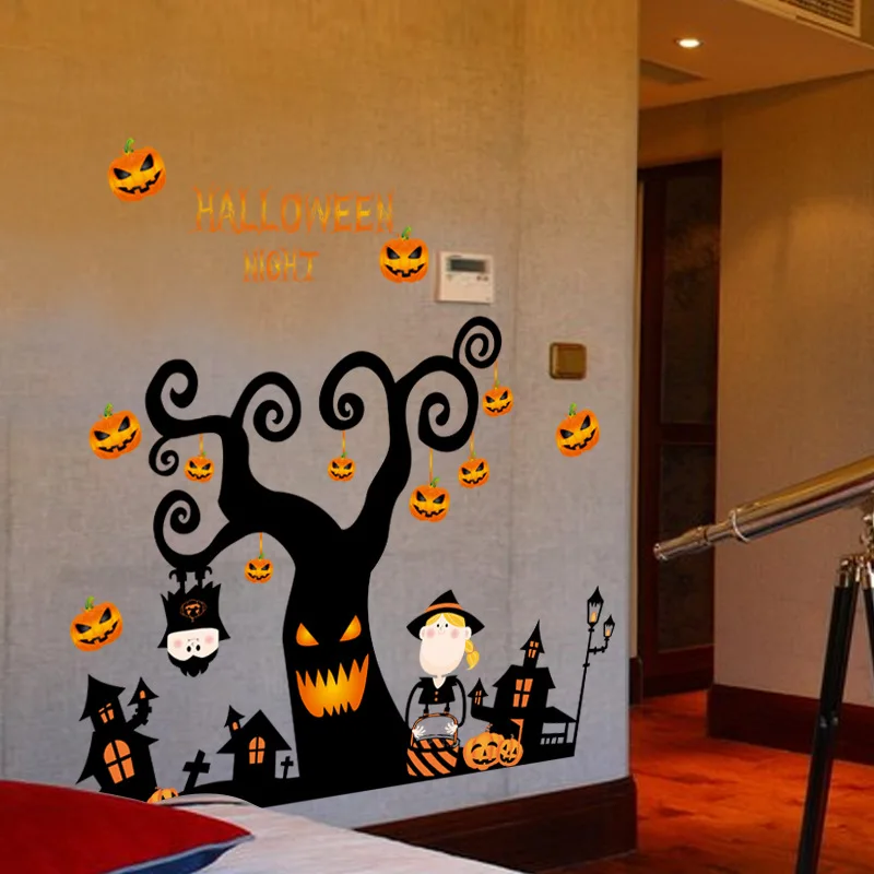 

DIY Halloween Tree House PVC Decoration Halloween Festival Haunted House Pumpkin Lantern Waterproof Wallpaper Home Decor