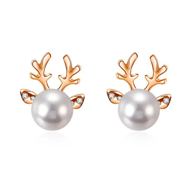 Европейские и американские рождественские украшения инкрустированные жемчужные серьги в форме оленьих рогов модные горячие продажи лося маленькие серьги в виде животных