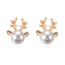 Европейские и американские рождественские украшения инкрустированные жемчужные серьги в форме оленьих рогов модные горячие продажи лося маленькие серьги в виде животных