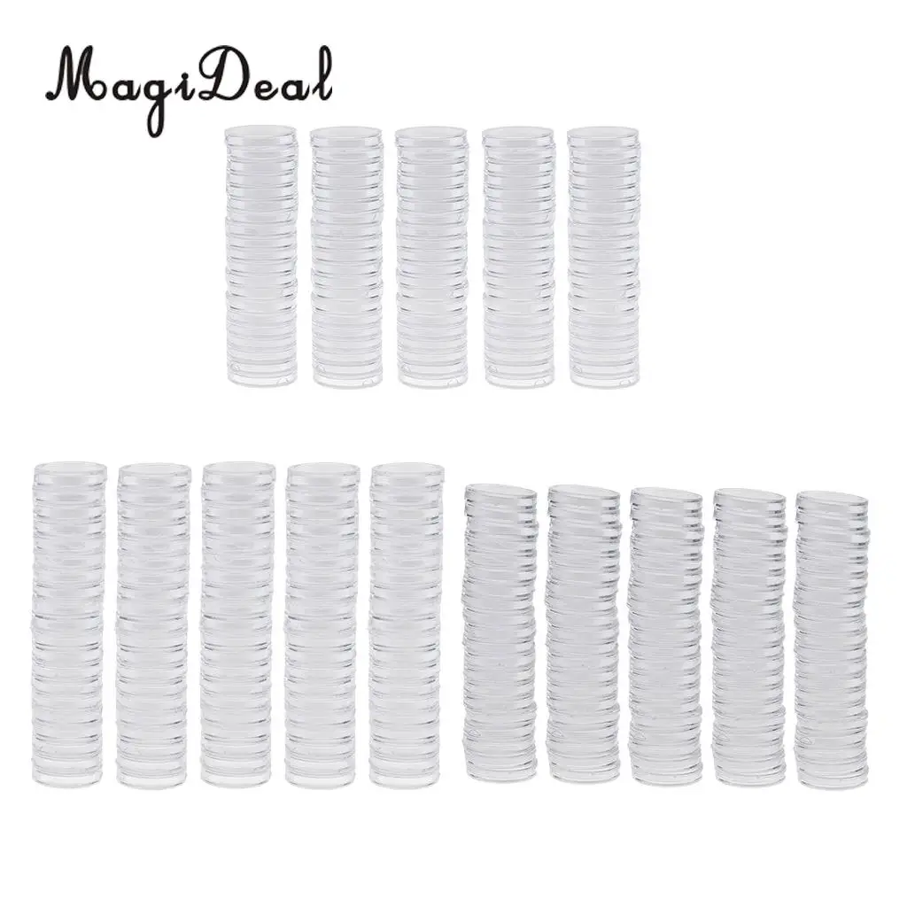 300pcs Clear Round Coin Capsule Container Storage Holder Case 19/22/28mm