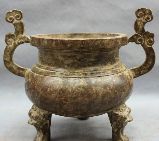 

xd 002726 8" Tibet Bronze Folk Buddhism Temple Lion Head Statue Incense Burner Censer
