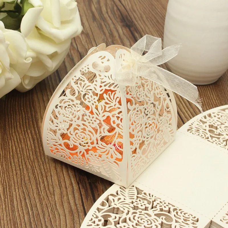 50Pcs/Set Laser Hollow-out Flower Wedding Storage Boxes Multi-function Christmas Birthday Party Decoration Chocolate Candy Box | Дом и сад