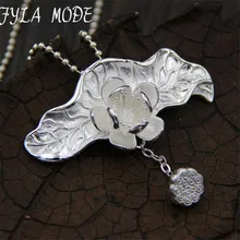 FYLA MODE Seedpod Of The Lotus Lotus Leaf Necklaces & Pendants For Women Vintage Style Lady 925 Sterling Silver Jewelry TYC249